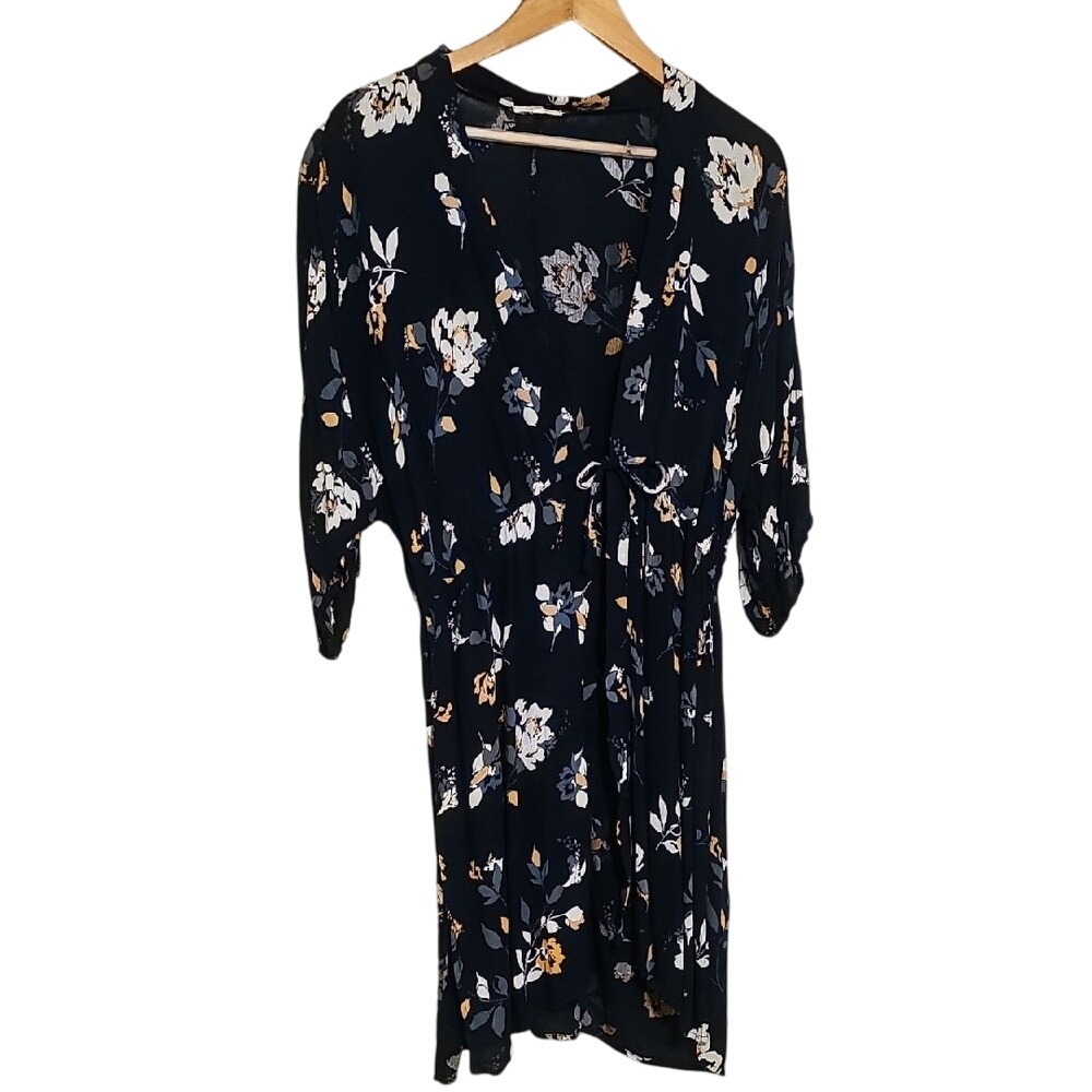 Floral Kimono‎ Maurices Navy Blue Yellow White Kimono Size S/M EUC